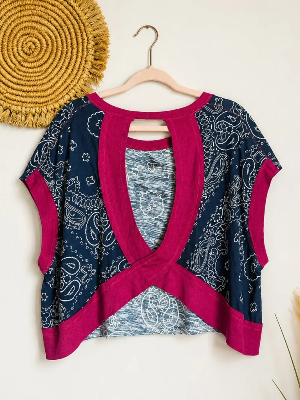 Natural Life NEW Cut It Out Cotton Indigo Bandana Paisley Cover-up Top SZ Large - Picture 3 of 8